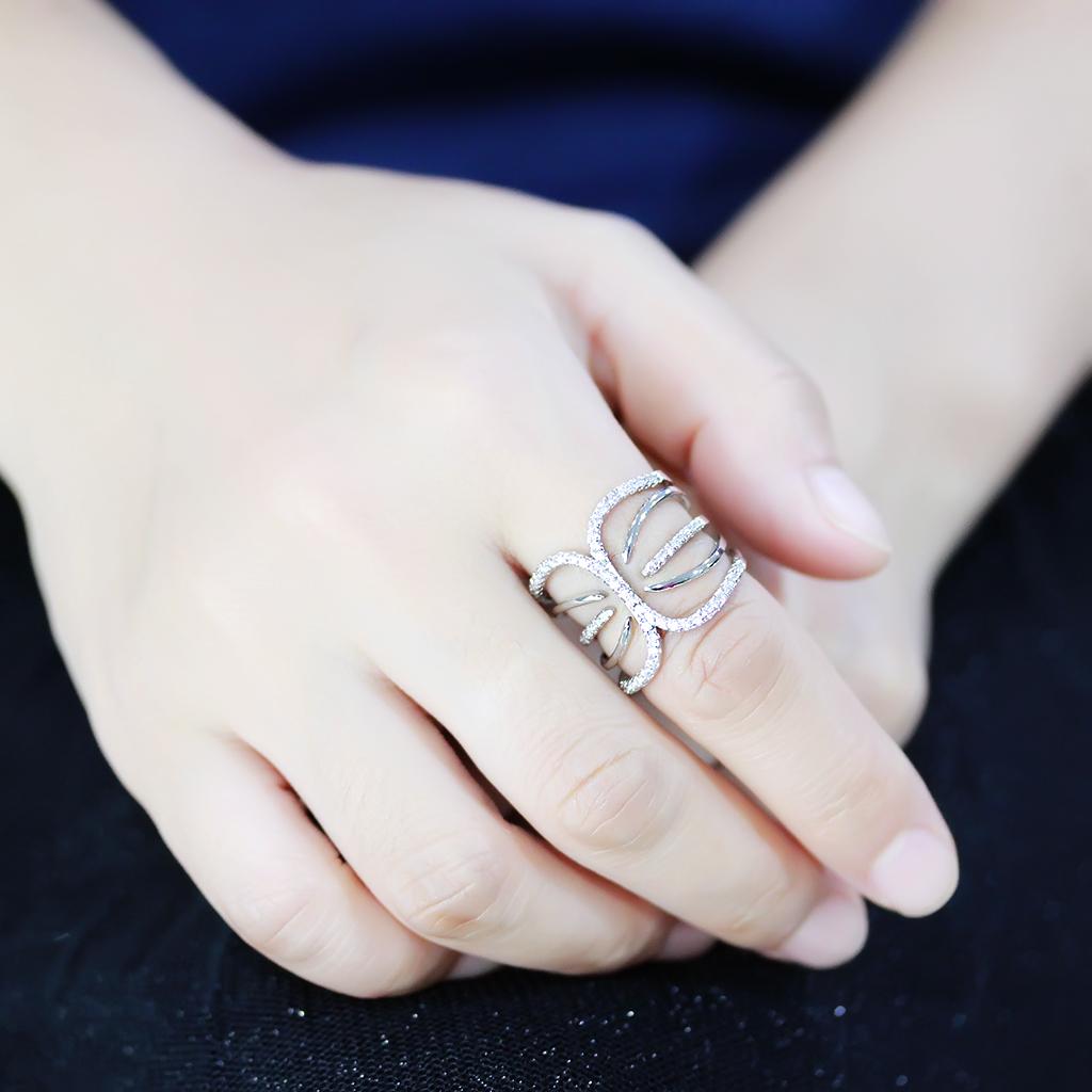 3W1580 - Rhodium Brass Ring with AAA Grade CZ in Clear