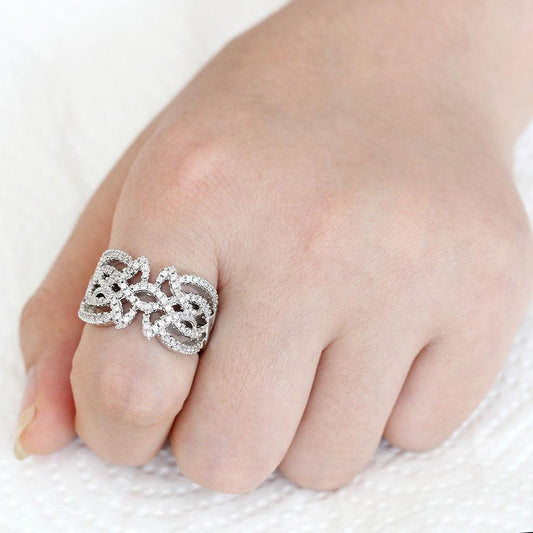 3W1581 - Rhodium Brass Ring with AAA Grade CZ in Clear