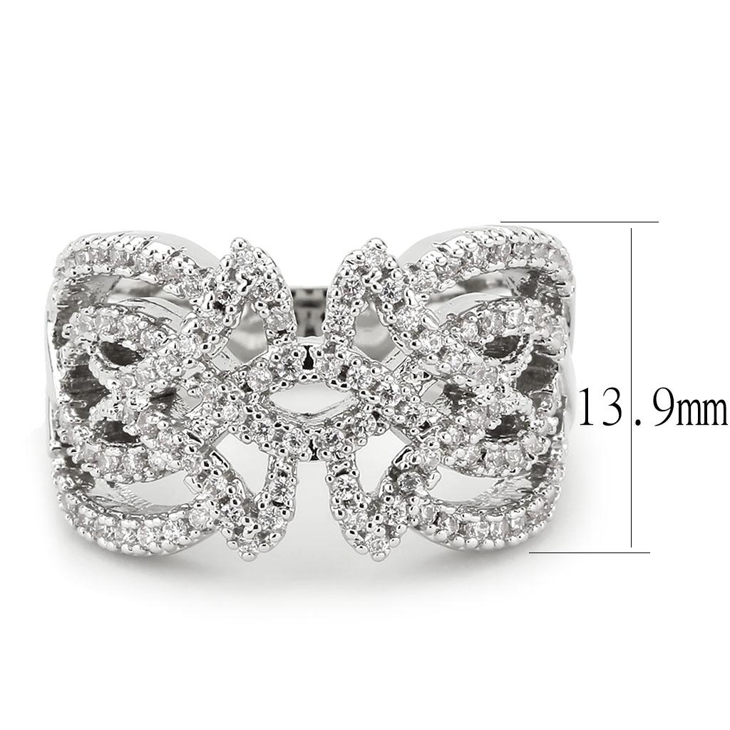 3W1581 - Rhodium Brass Ring with AAA Grade CZ in Clear