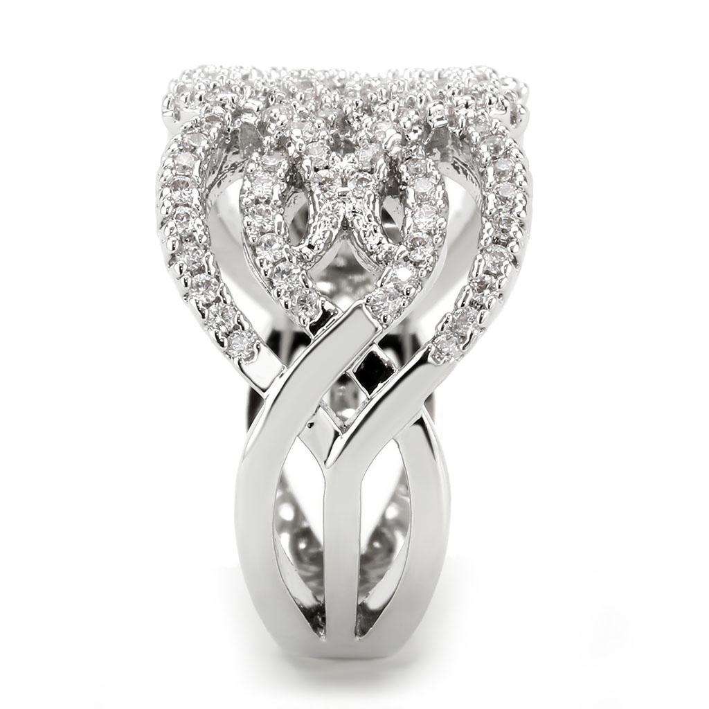 3W1581 - Rhodium Brass Ring with AAA Grade CZ in Clear