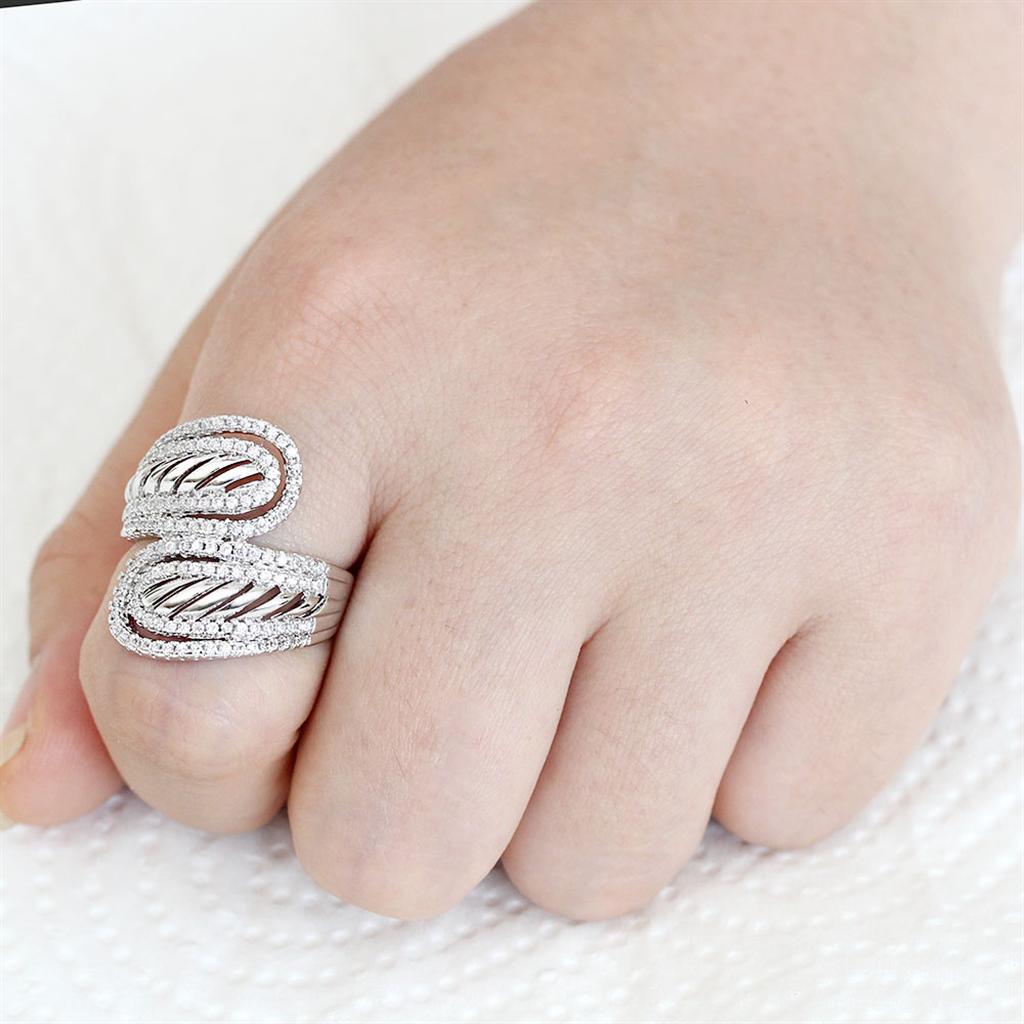 3W1582 - Rhodium Brass Ring with AAA Grade CZ in Clear