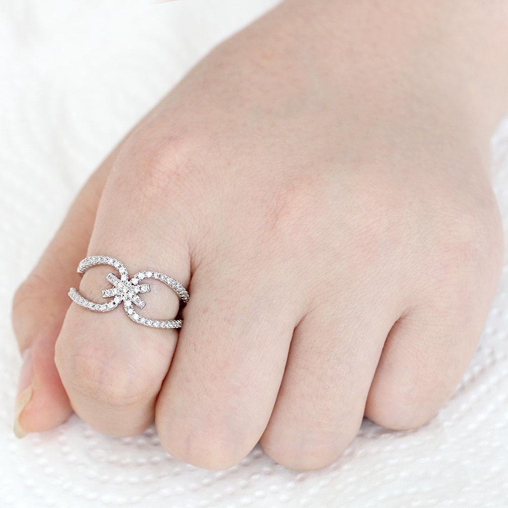 3W1583 - Rhodium Brass Ring with AAA Grade CZ in Clear