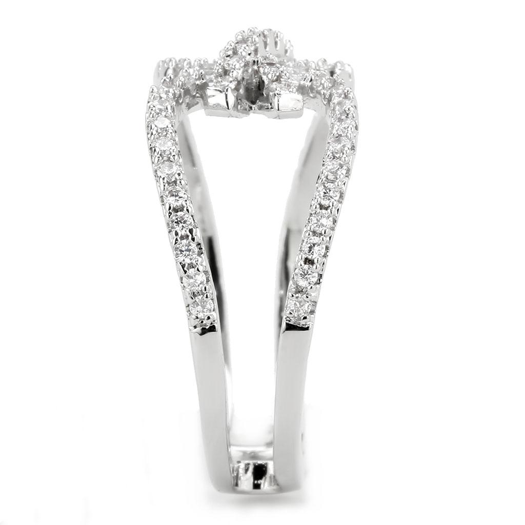 3W1583 - Rhodium Brass Ring with AAA Grade CZ in Clear