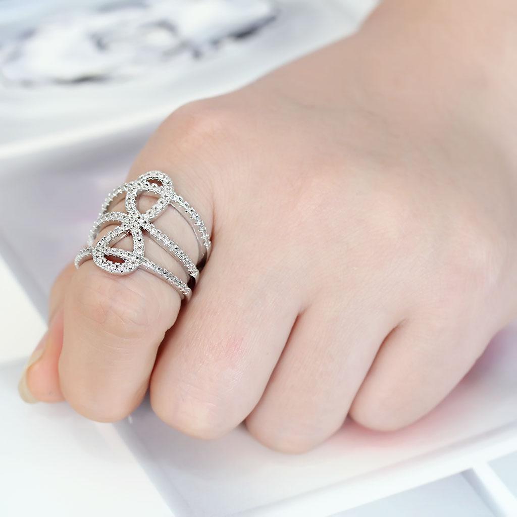 3W1587 - Rhodium Brass Ring with AAA Grade CZ in Clear
