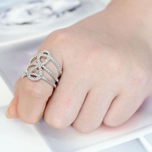 3W1587 - Rhodium Brass Ring with AAA Grade CZ in Clear