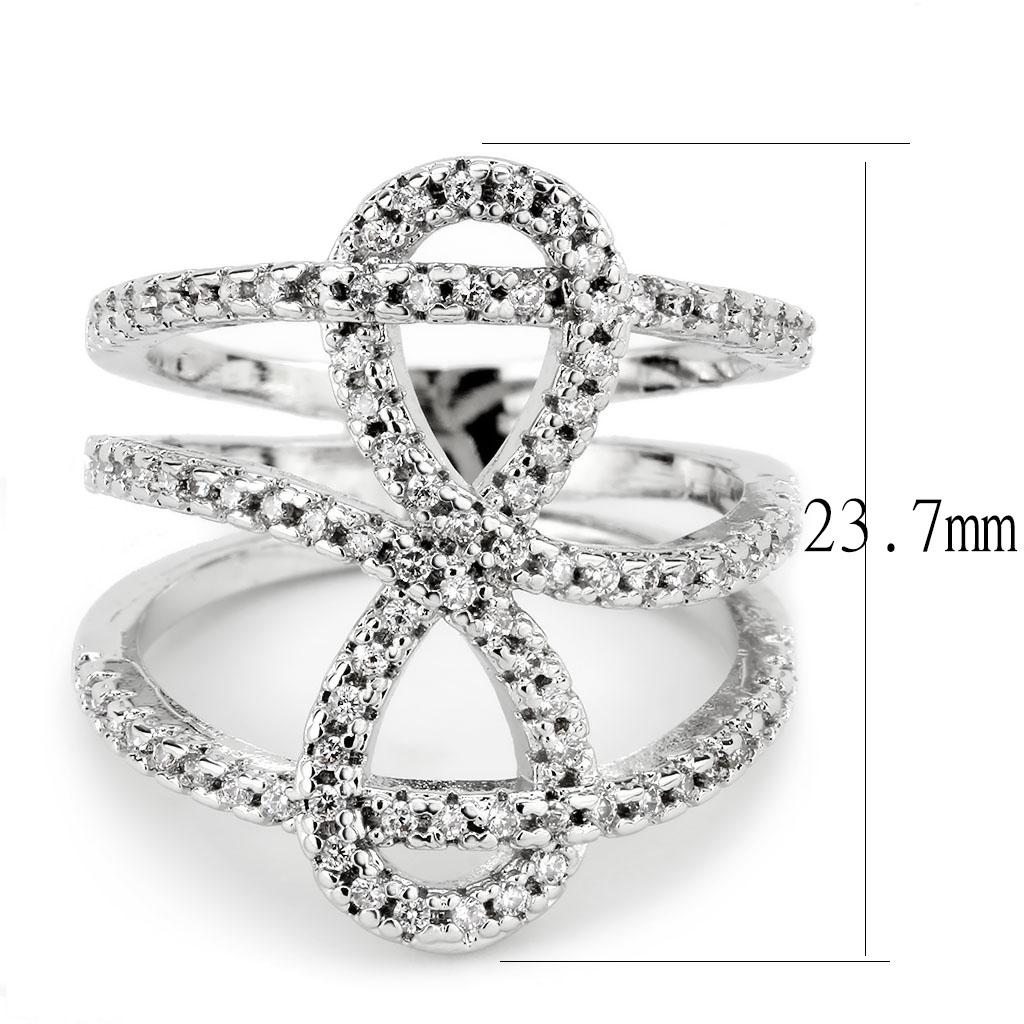 3W1587 - Rhodium Brass Ring with AAA Grade CZ in Clear