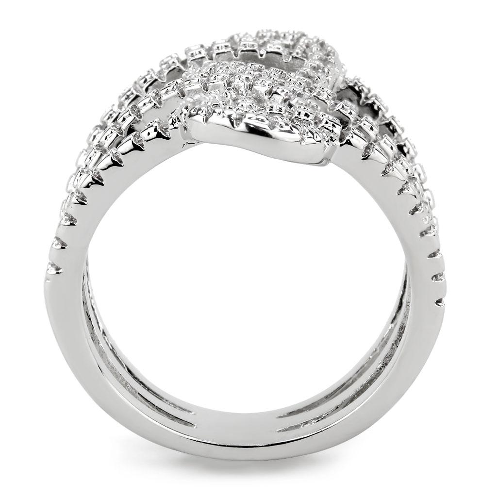 3W1587 - Rhodium Brass Ring with AAA Grade CZ in Clear