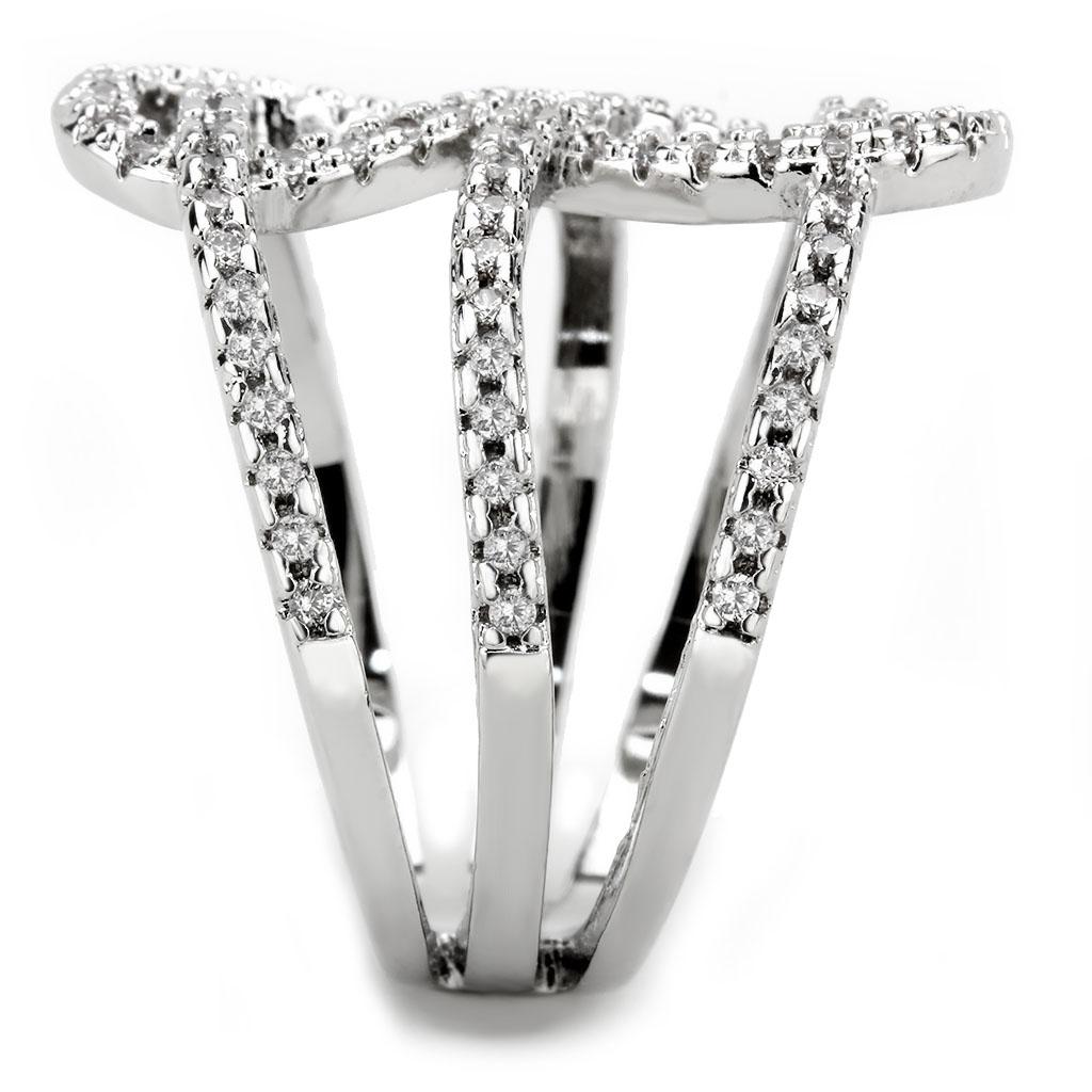 3W1587 - Rhodium Brass Ring with AAA Grade CZ in Clear