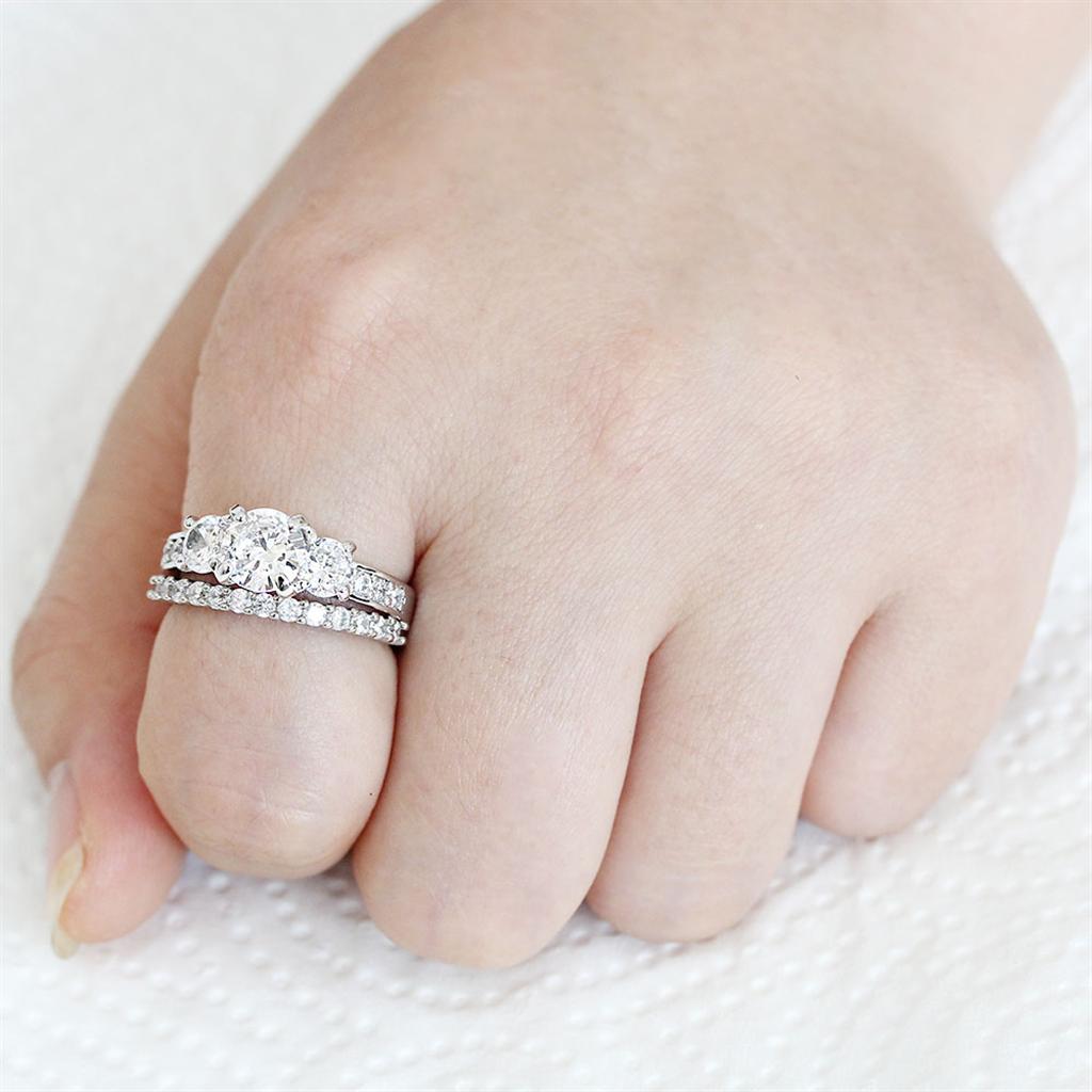 3W1588 - Rhodium Brass Ring with AAA Grade CZ in Clear