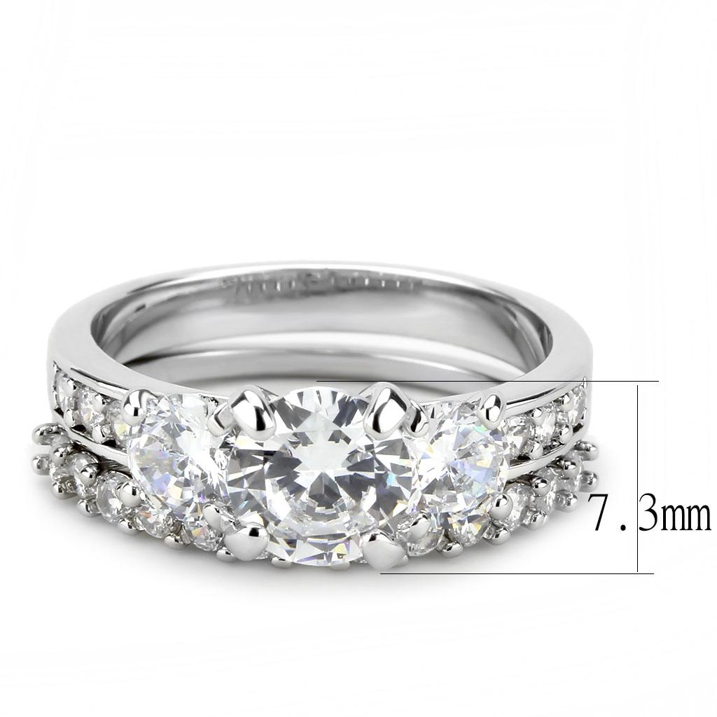 3W1588 - Rhodium Brass Ring with AAA Grade CZ in Clear