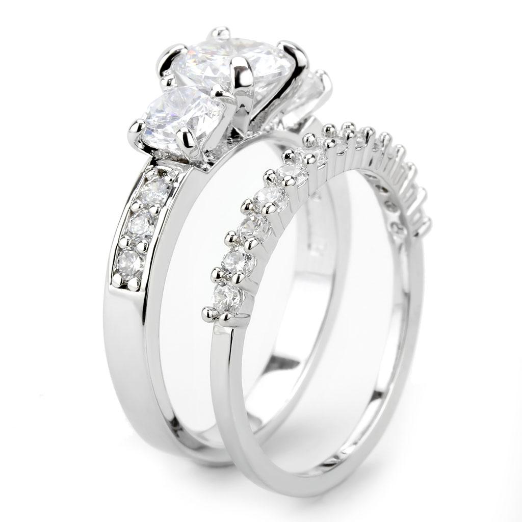 3W1588 - Rhodium Brass Ring with AAA Grade CZ in Clear