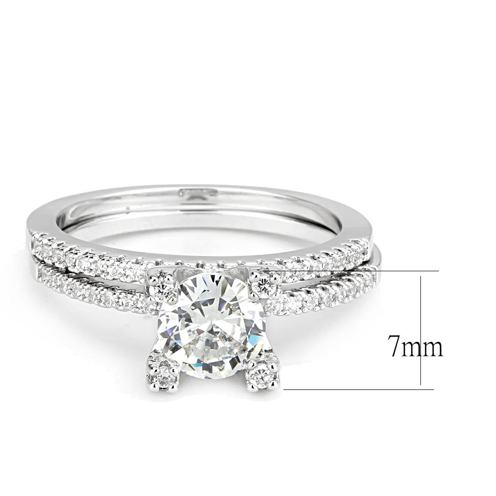 3W1589 - Rhodium Brass Ring with AAA Grade CZ in Clear