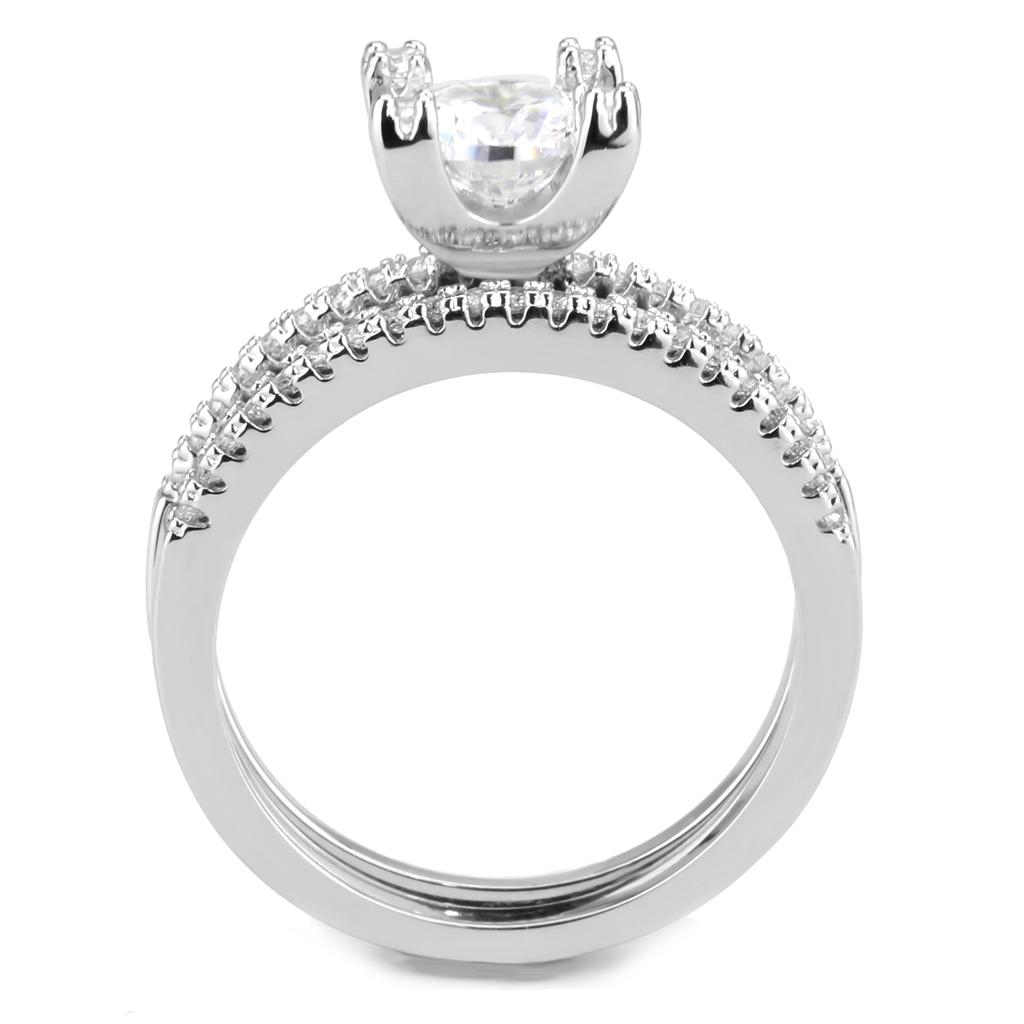 3W1589 - Rhodium Brass Ring with AAA Grade CZ in Clear