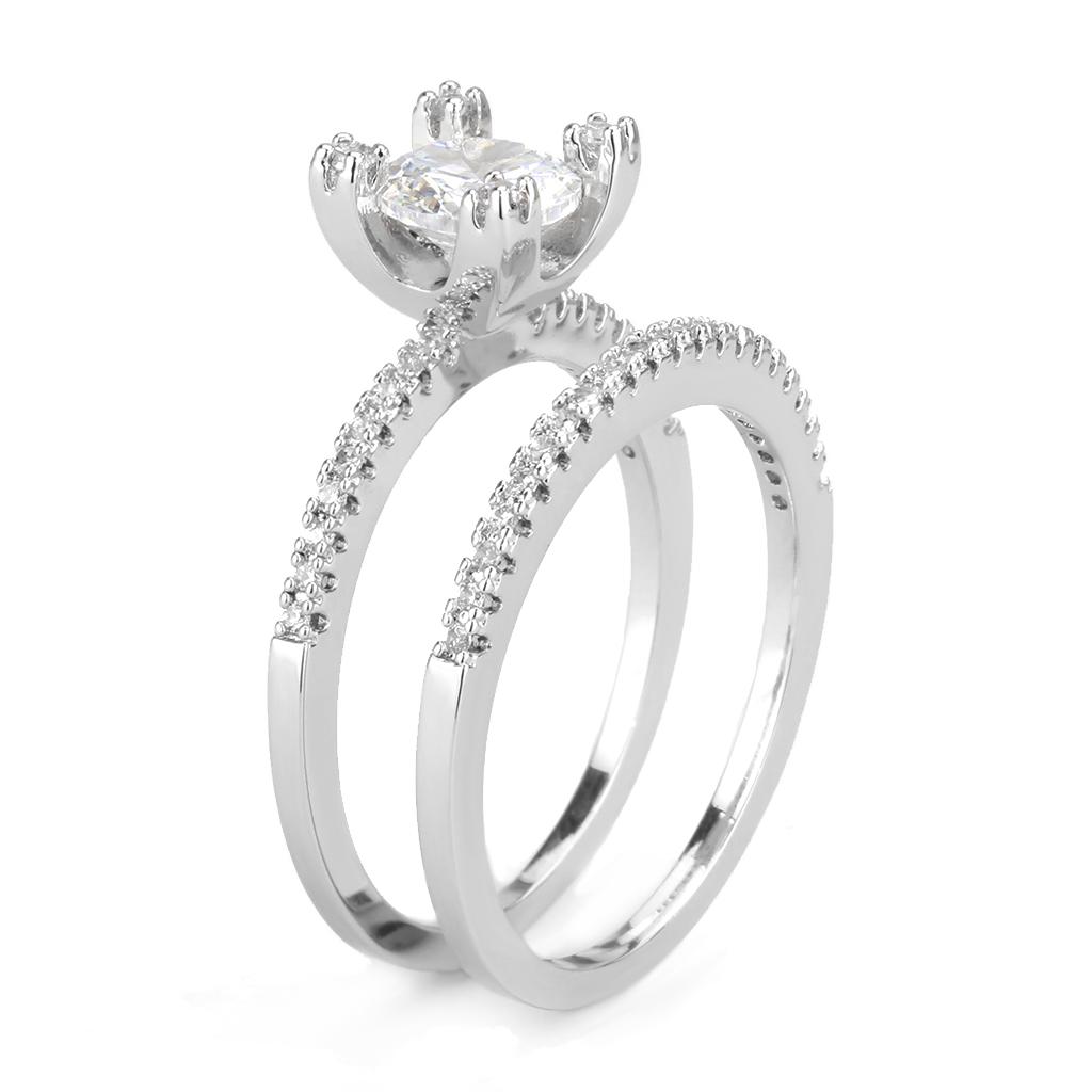 3W1589 - Rhodium Brass Ring with AAA Grade CZ in Clear