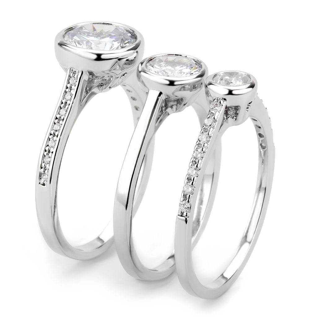 3W1590 - Rhodium Brass Ring with AAA Grade CZ in Clear