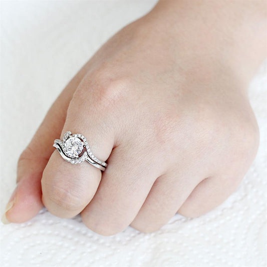 3W1591 - Rhodium Brass Ring with AAA Grade CZ in Clear