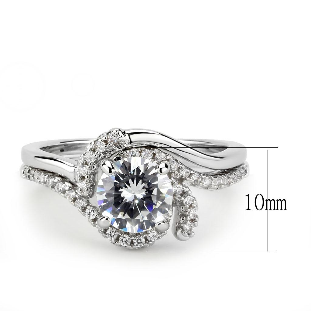3W1591 - Rhodium Brass Ring with AAA Grade CZ in Clear
