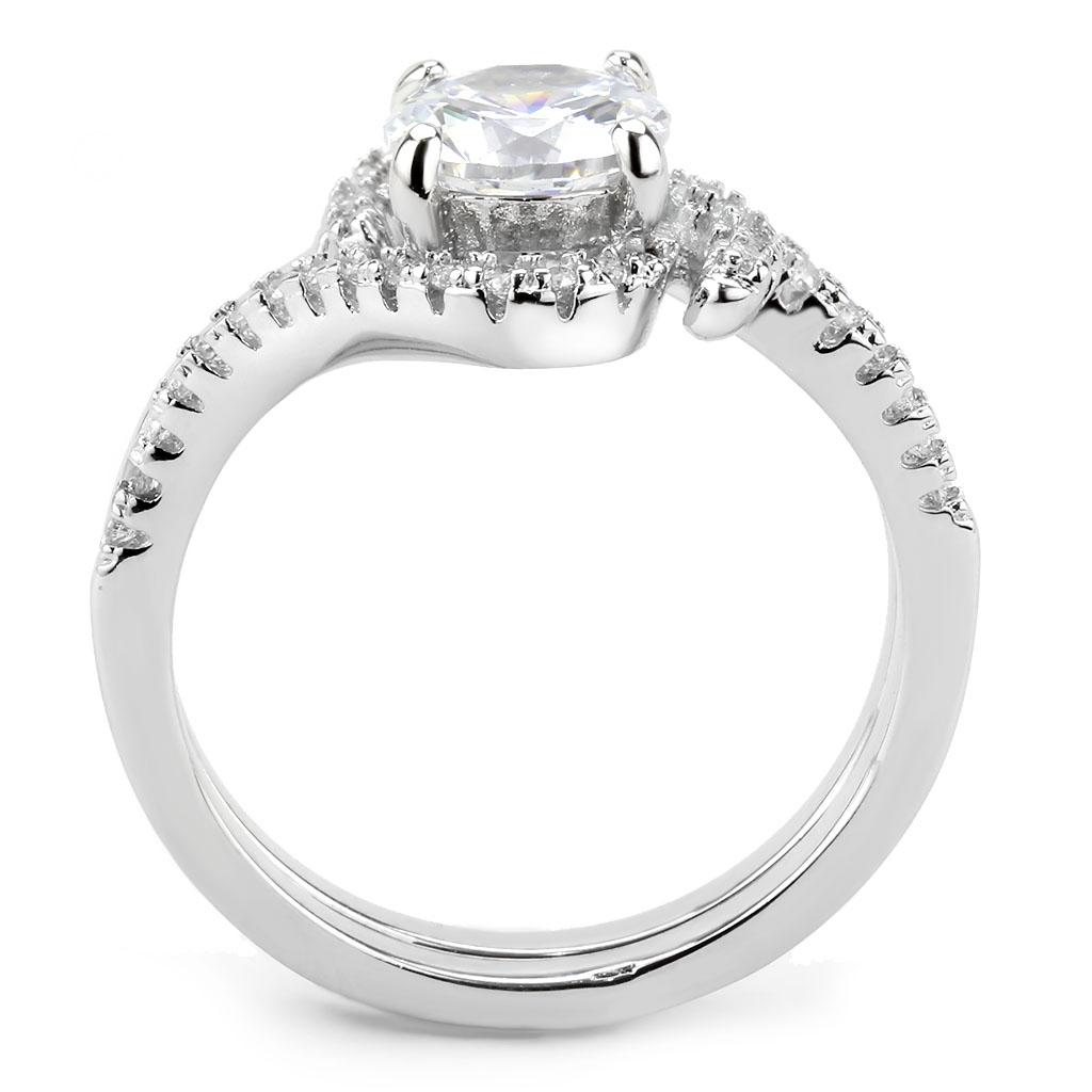 3W1591 - Rhodium Brass Ring with AAA Grade CZ in Clear