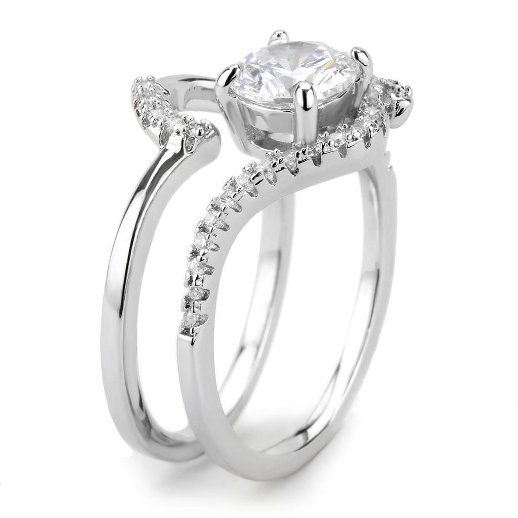 3W1591 - Rhodium Brass Ring with AAA Grade CZ in Clear