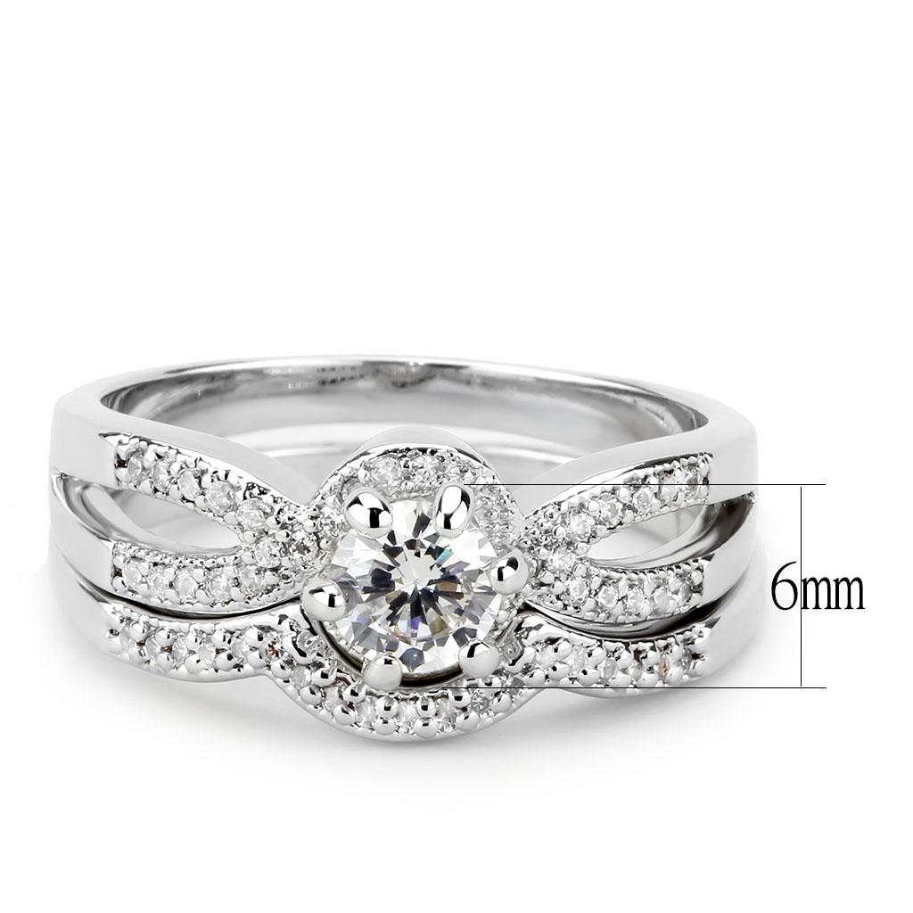 3W1592 - Rhodium Brass Ring with AAA Grade CZ in Clear