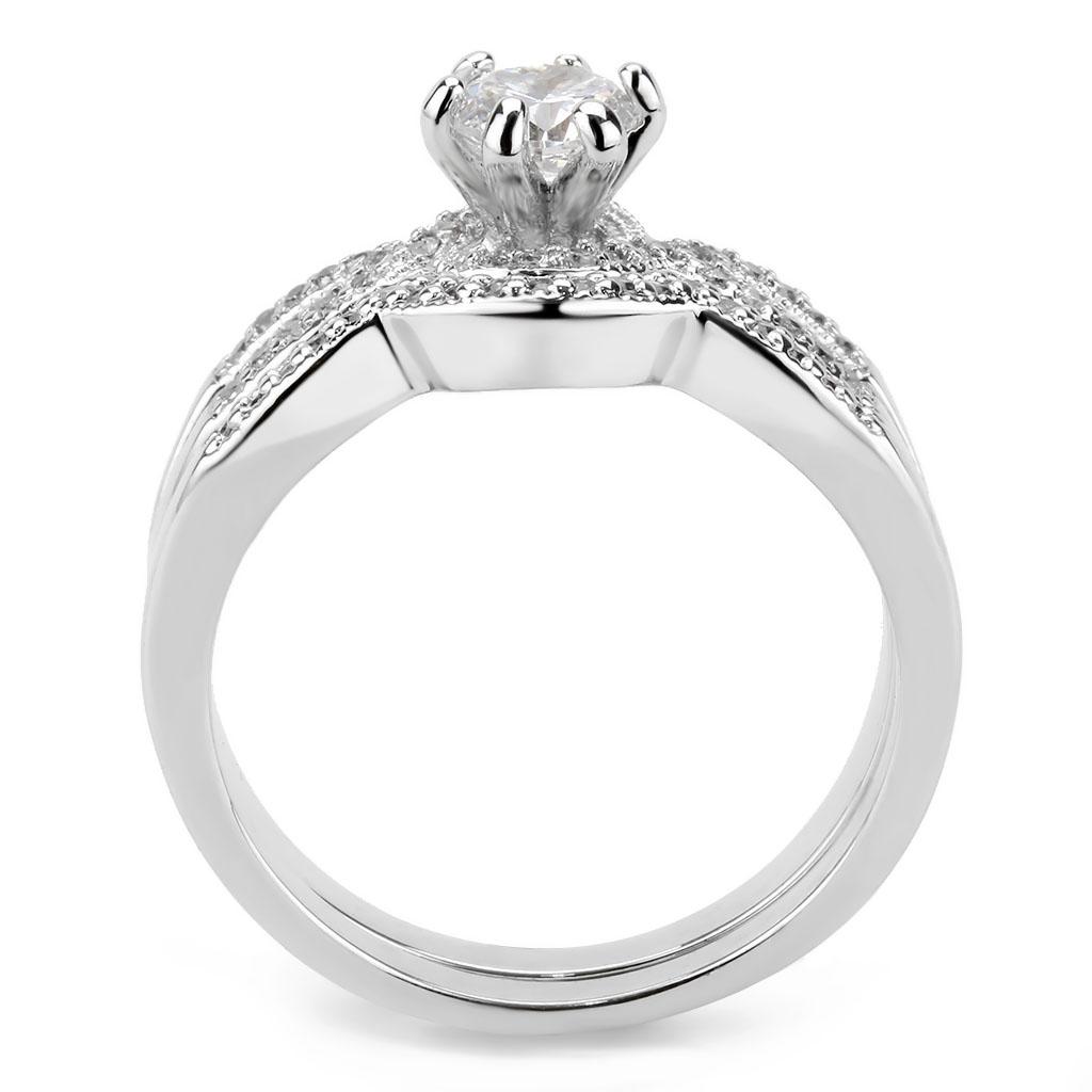 3W1592 - Rhodium Brass Ring with AAA Grade CZ in Clear