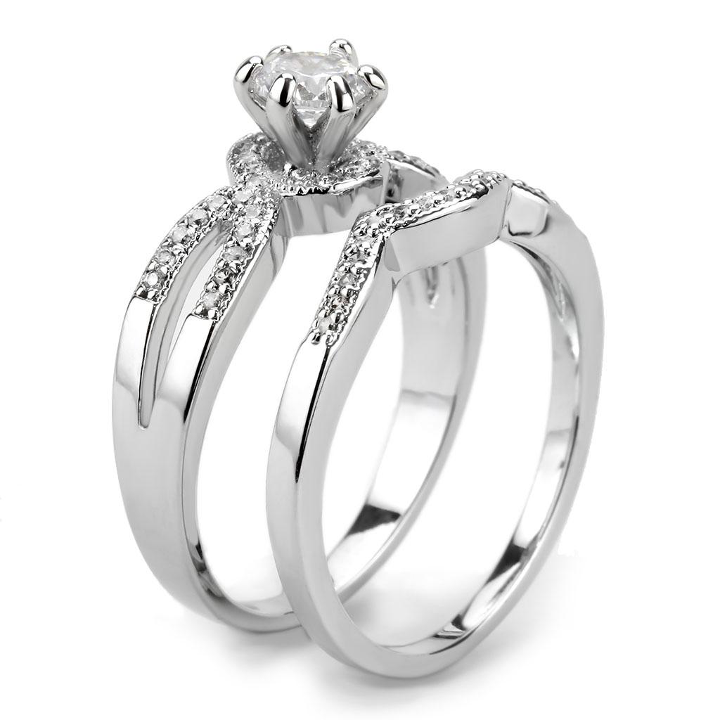 3W1592 - Rhodium Brass Ring with AAA Grade CZ in Clear