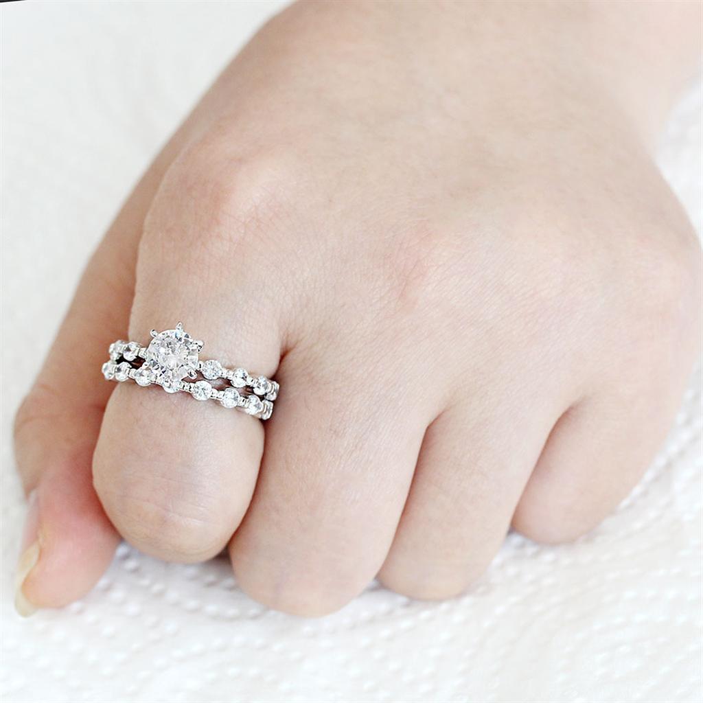 3W1593 - Rhodium Brass Ring with AAA Grade CZ in Clear