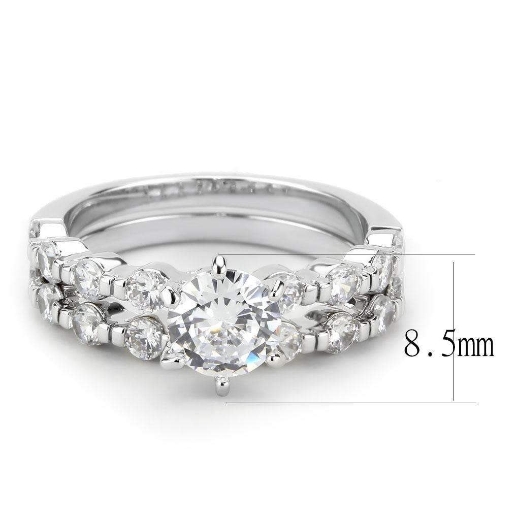 3W1593 - Rhodium Brass Ring with AAA Grade CZ in Clear