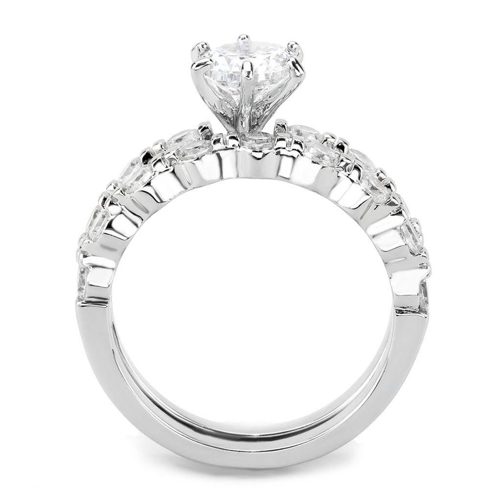 3W1593 - Rhodium Brass Ring with AAA Grade CZ in Clear