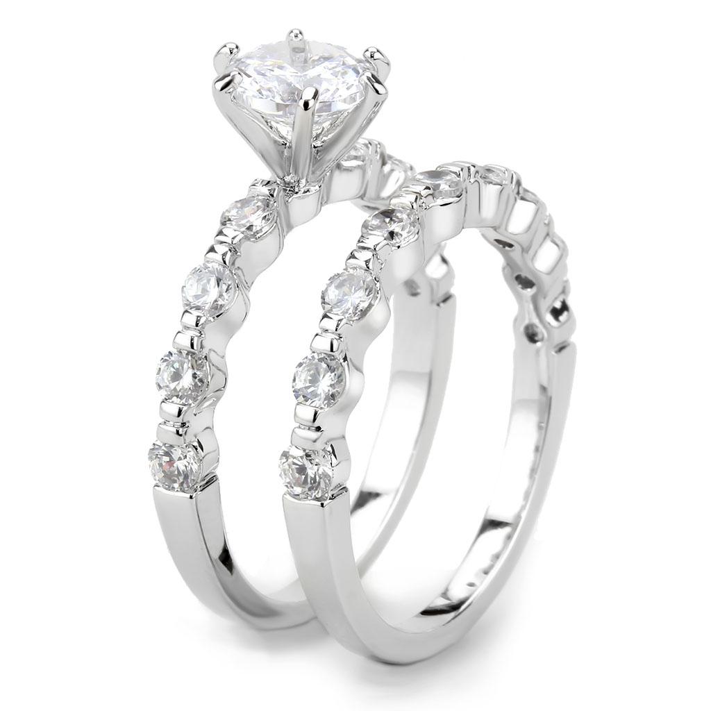 3W1593 - Rhodium Brass Ring with AAA Grade CZ in Clear
