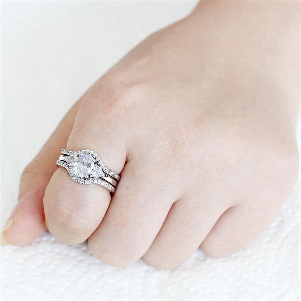 3W1594 - Rhodium Brass Ring with AAA Grade CZ in Clear