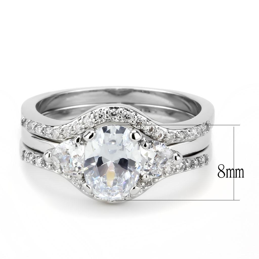3W1594 - Rhodium Brass Ring with AAA Grade CZ in Clear