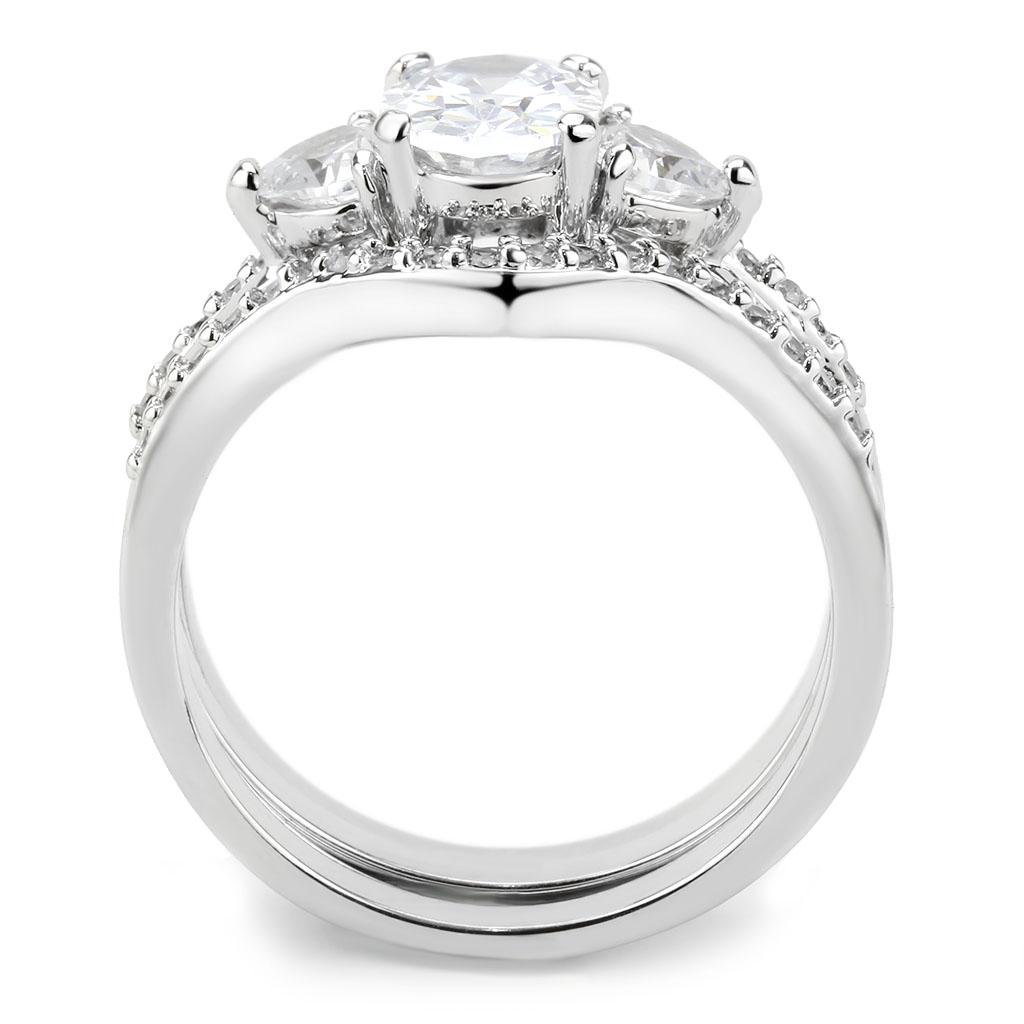 3W1594 - Rhodium Brass Ring with AAA Grade CZ in Clear