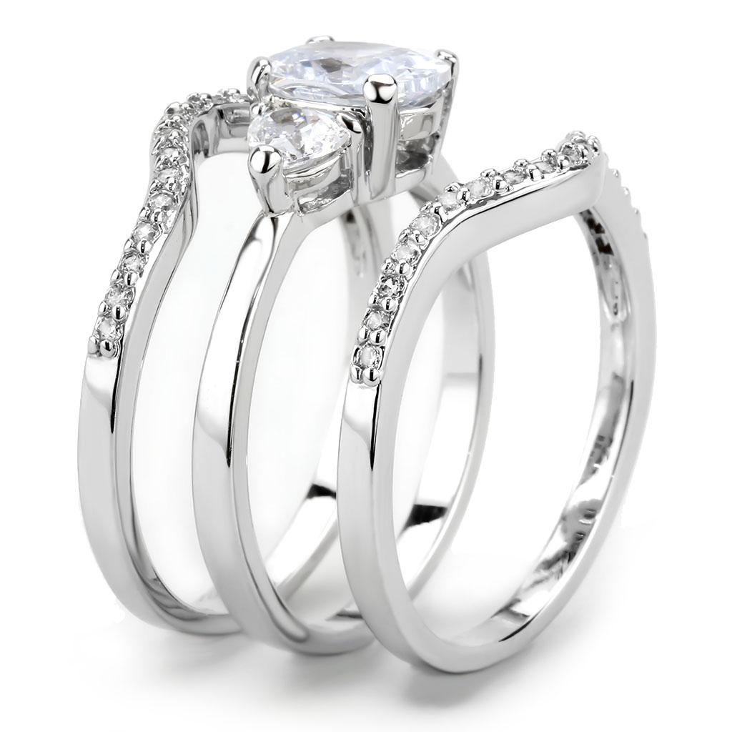 3W1594 - Rhodium Brass Ring with AAA Grade CZ in Clear
