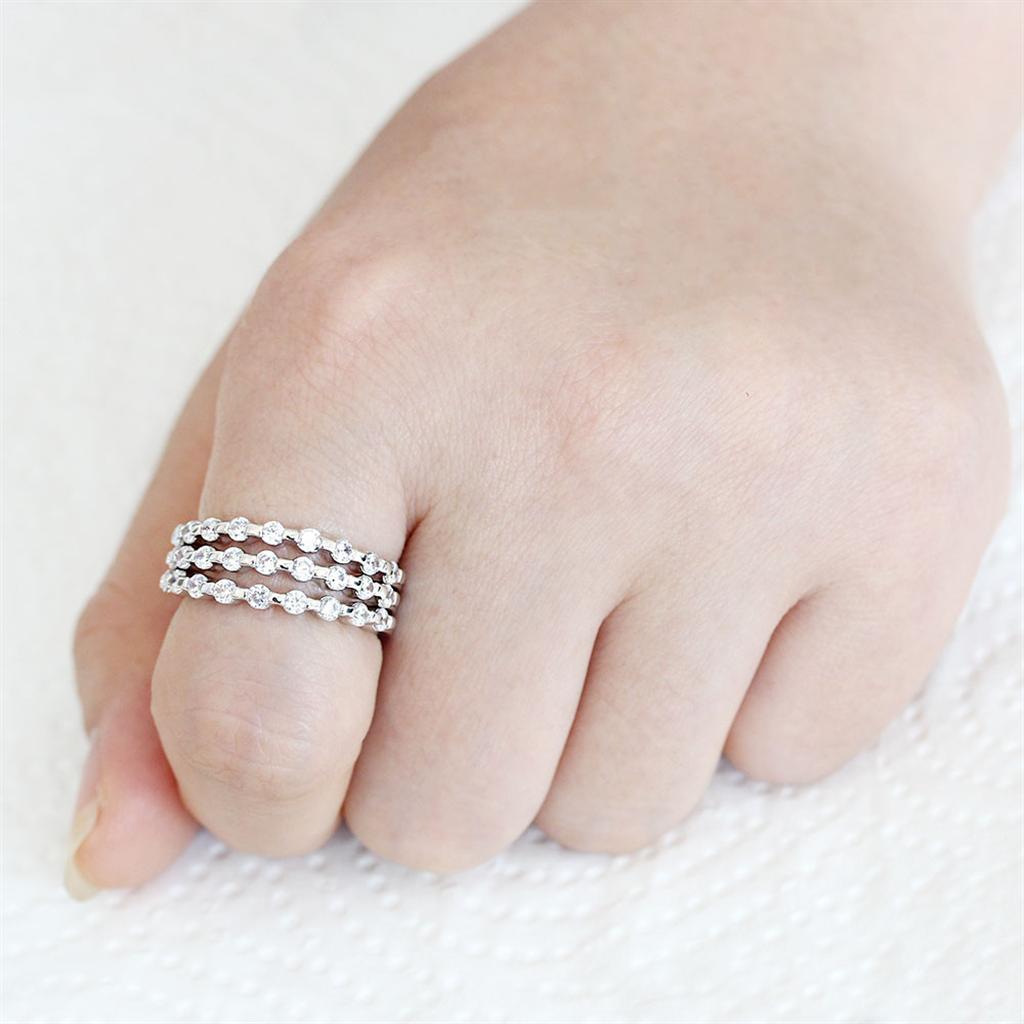 3W1595 - Rhodium Brass Ring with AAA Grade CZ in Clear