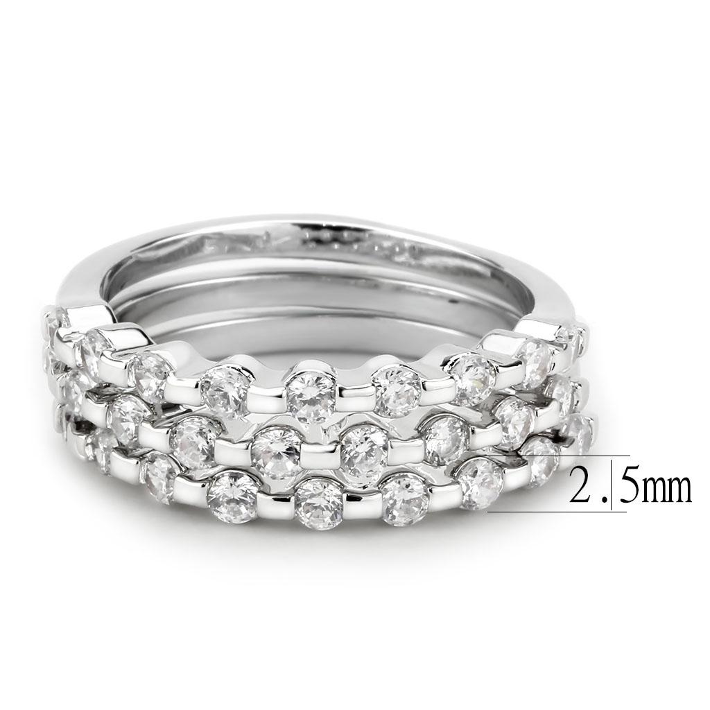 3W1595 - Rhodium Brass Ring with AAA Grade CZ in Clear