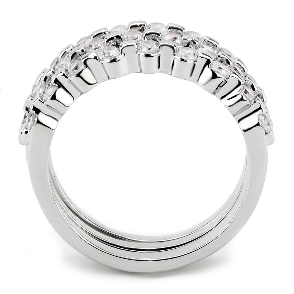 3W1595 - Rhodium Brass Ring with AAA Grade CZ in Clear
