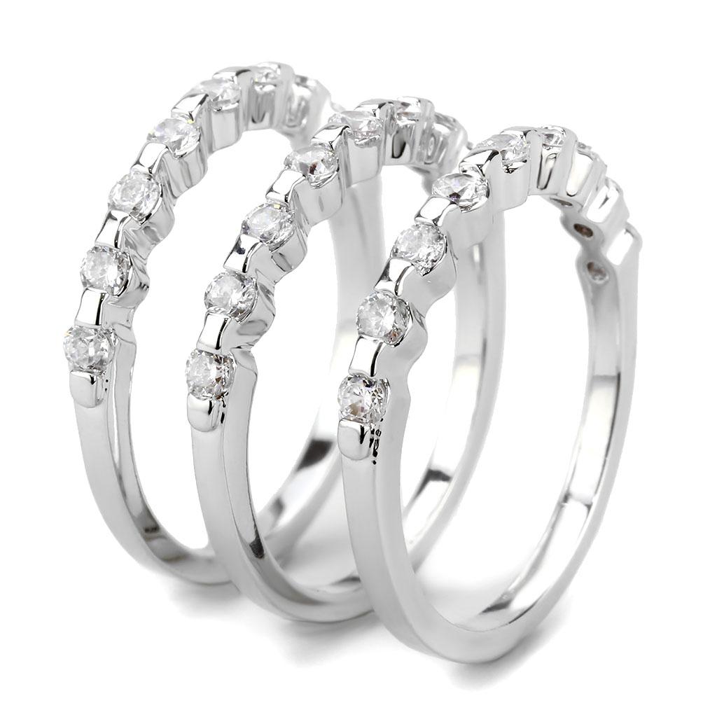 3W1595 - Rhodium Brass Ring with AAA Grade CZ in Clear