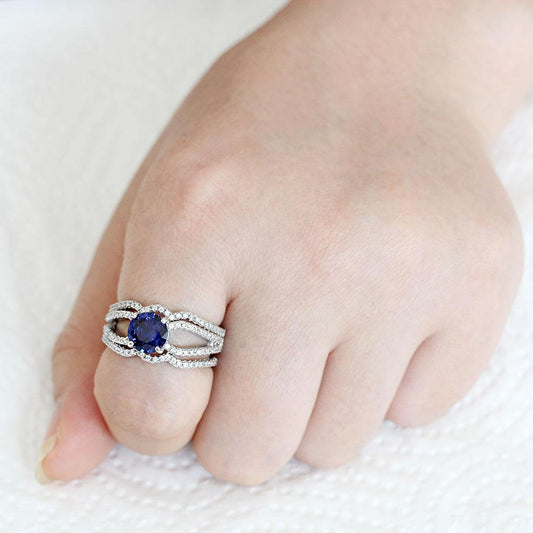 3W1597 - Rhodium Brass Ring with AAA Grade CZ in London Blue
