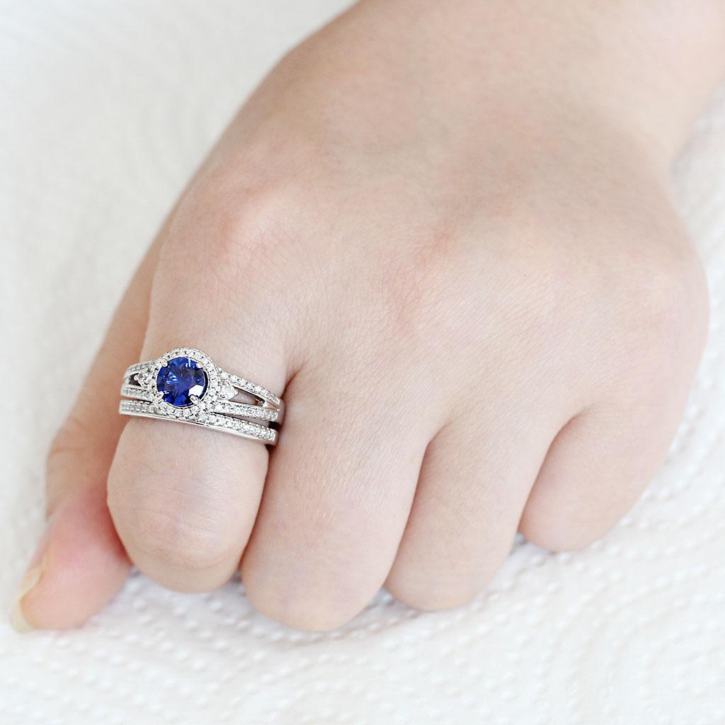 3W1598 - Rhodium Brass Ring with AAA Grade CZ in London Blue