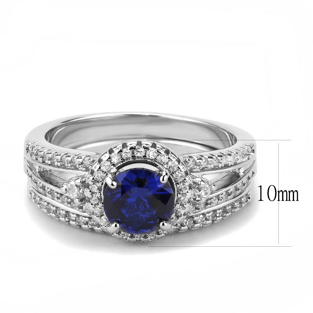 3W1598 - Rhodium Brass Ring with AAA Grade CZ in London Blue