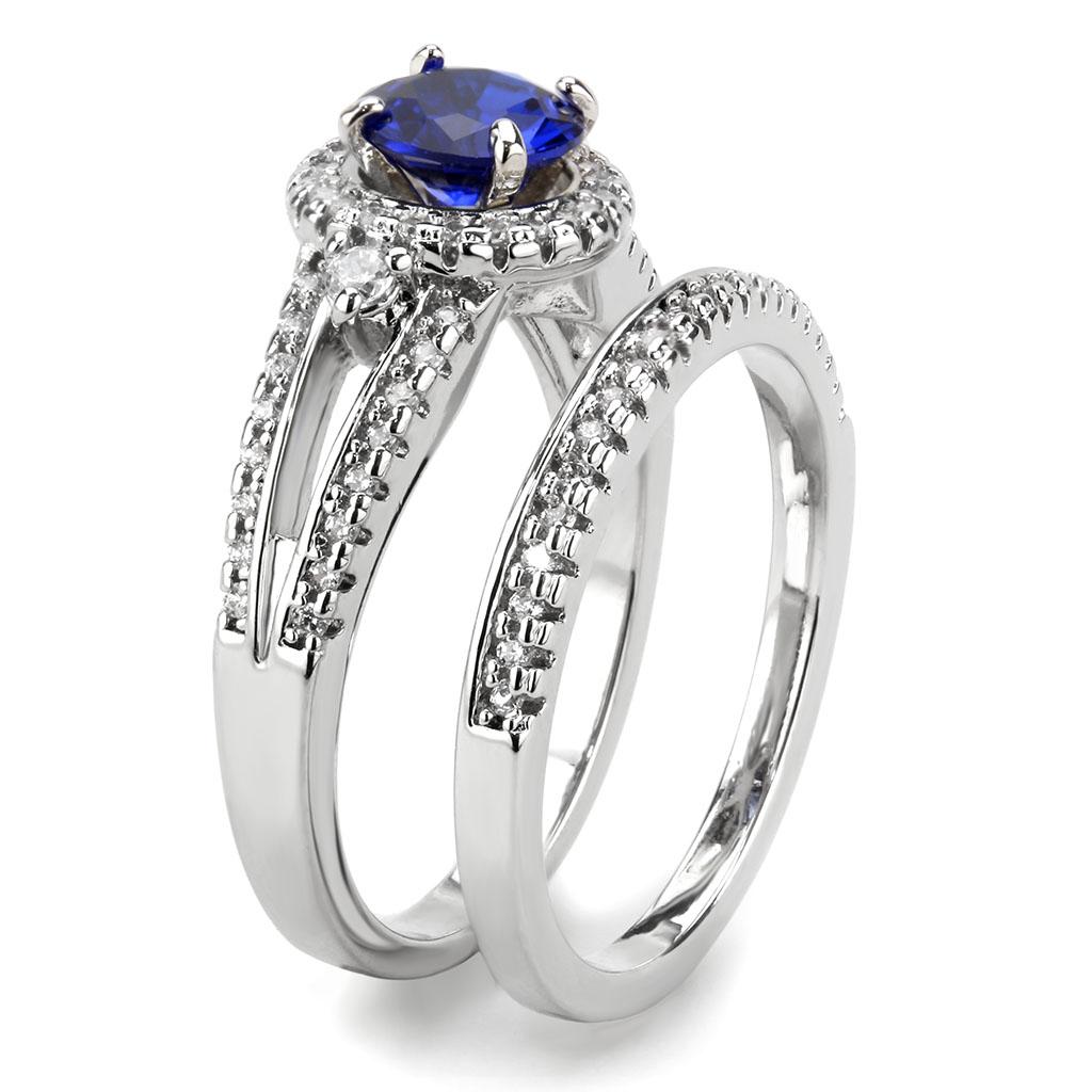 3W1598 - Rhodium Brass Ring with AAA Grade CZ in London Blue