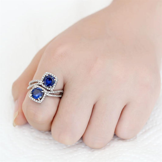 3W1600 - Rhodium Brass Ring with AAA Grade CZ in London Blue