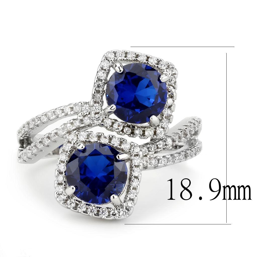 3W1600 - Rhodium Brass Ring with AAA Grade CZ in London Blue