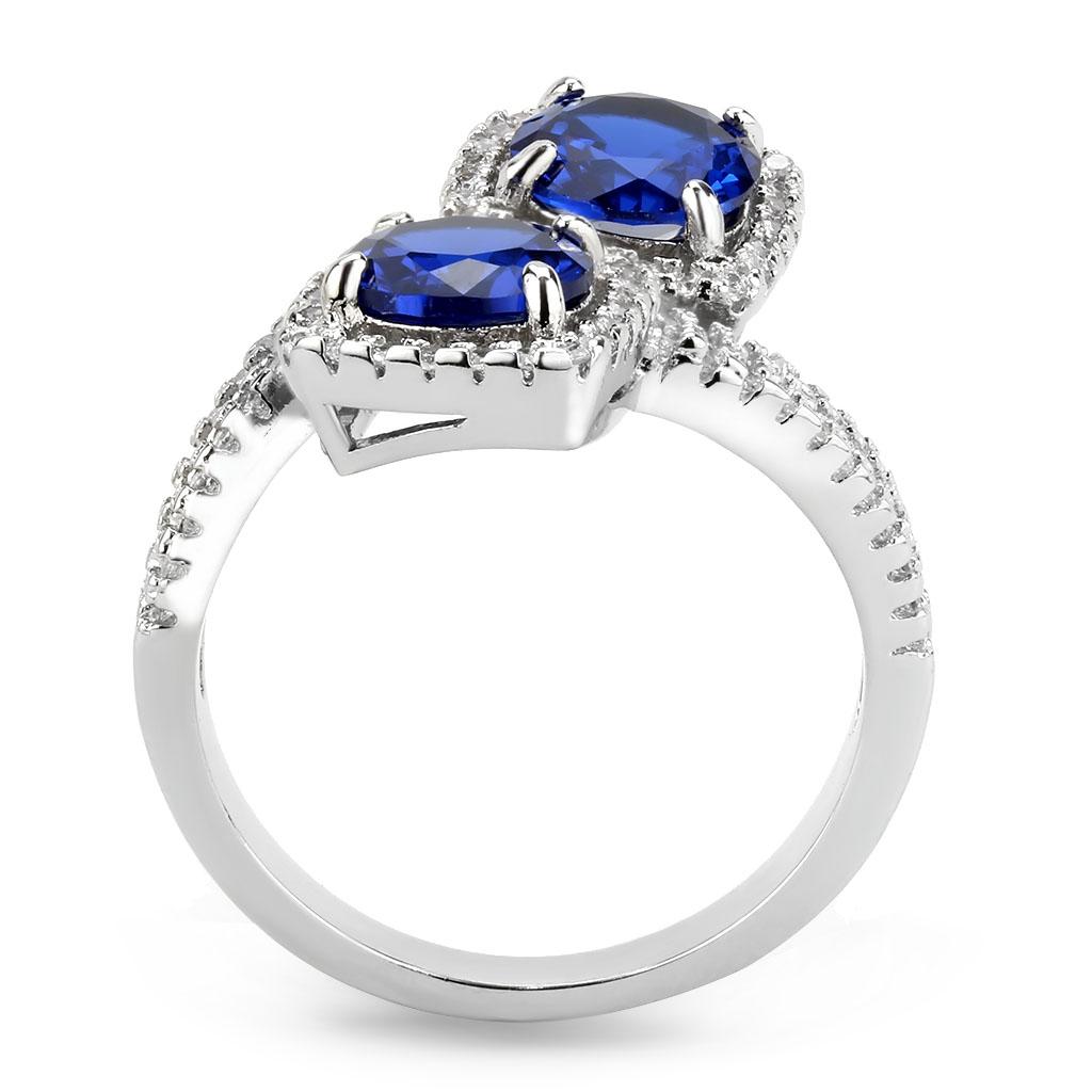 3W1600 - Rhodium Brass Ring with AAA Grade CZ in London Blue
