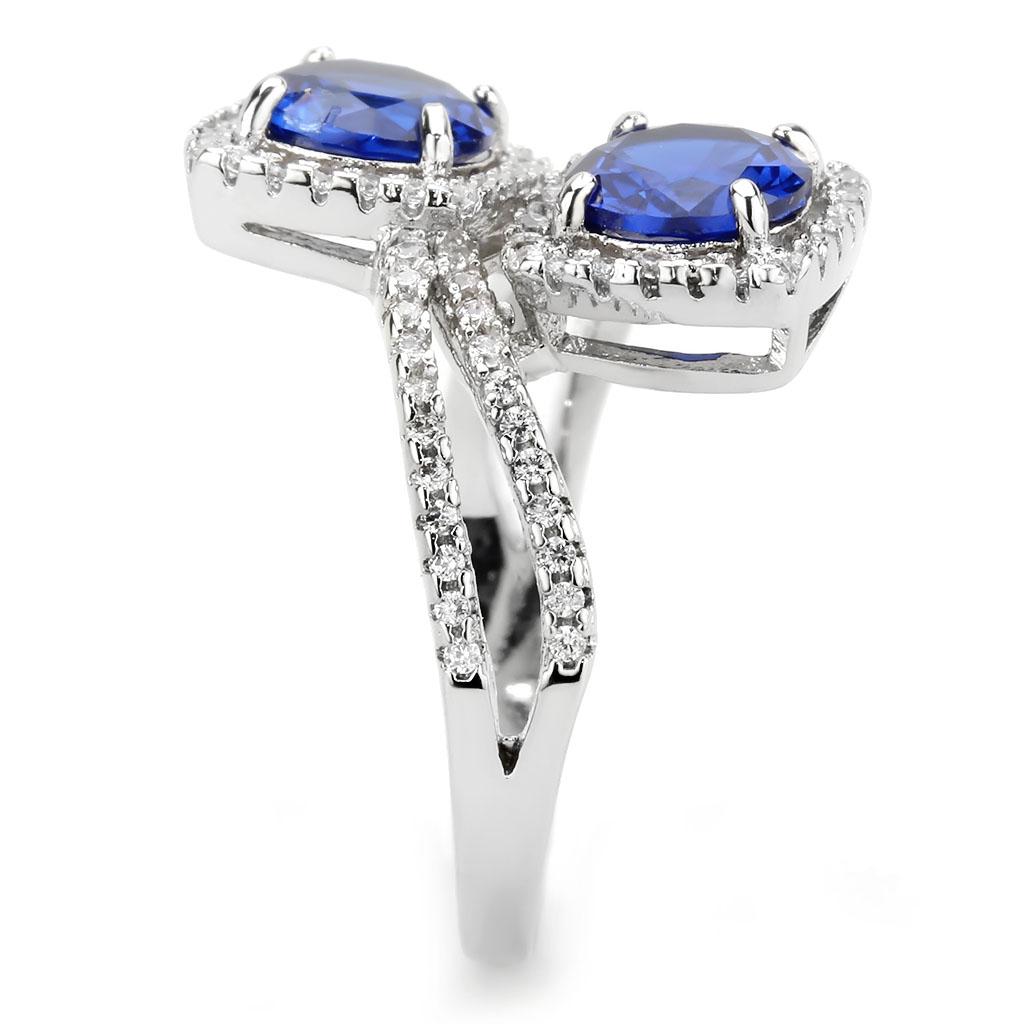 3W1600 - Rhodium Brass Ring with AAA Grade CZ in London Blue
