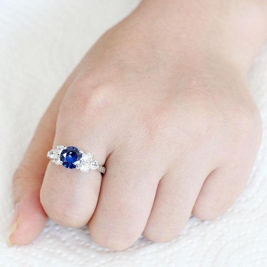 3W1601 - Rhodium Brass Ring with AAA Grade CZ in London Blue