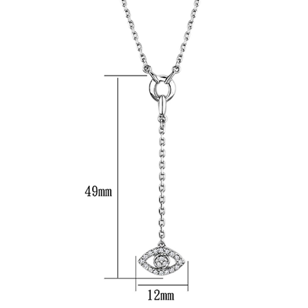 3W423 - Rhodium Brass Necklace with AAA Grade CZ in Clear