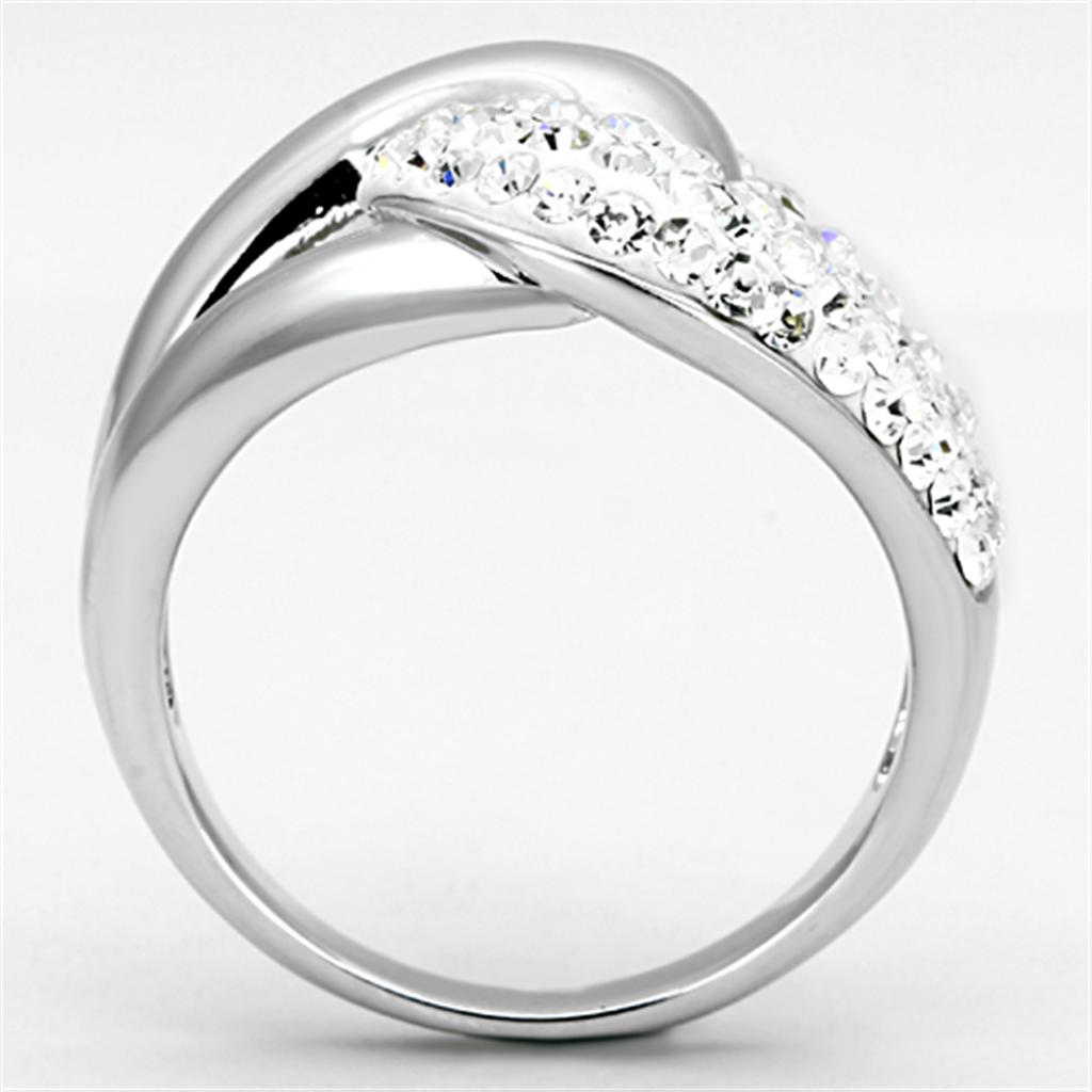 3W466 - Rhodium Brass Ring with Top Grade Crystal in Clear