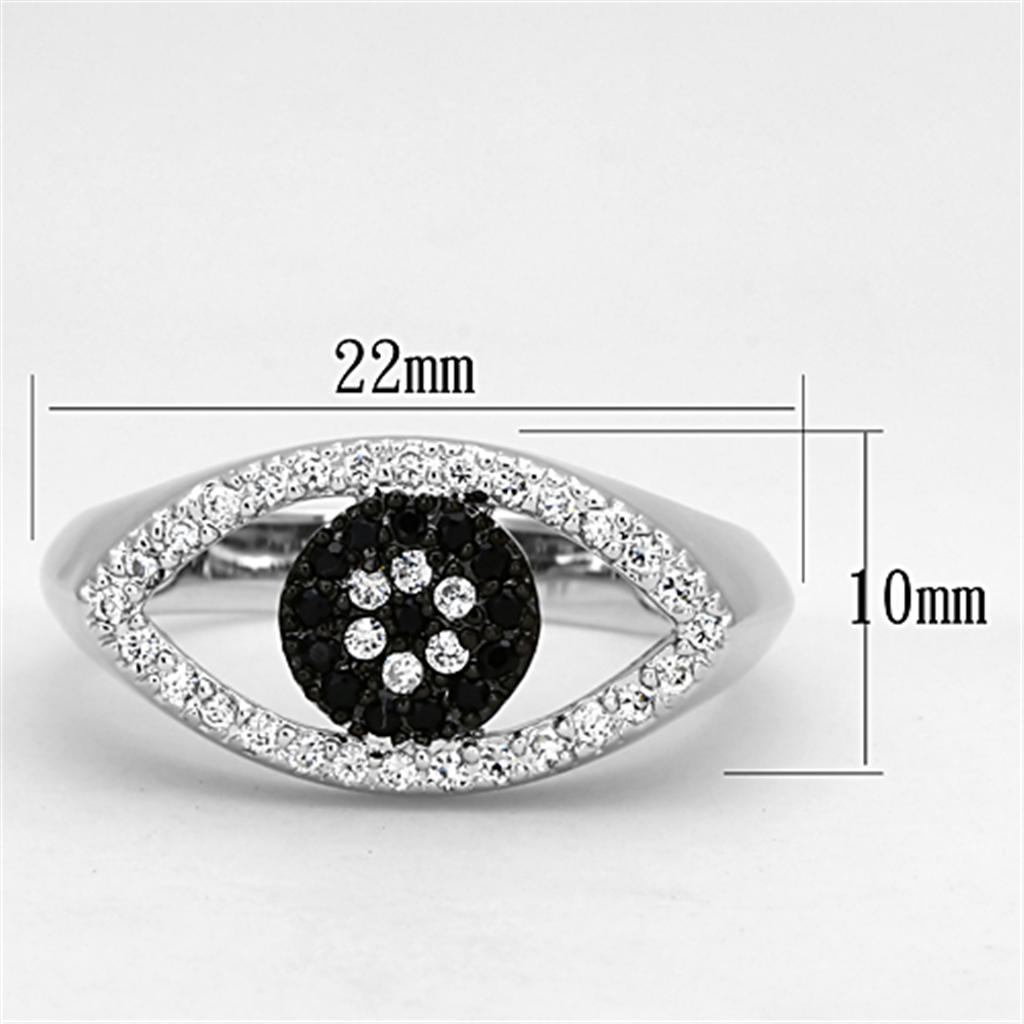 3W470 - Rhodium + Ruthenium Brass Ring with AAA Grade CZ in Black Diamond